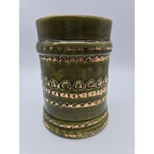 Bitossi Ceramiche Aldo Londi MCM Ceramic Vase 95/434 Italy Green Glaze with Gold